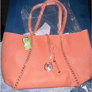 Badgley Mischka Light-Coral Decorative Chain Tote